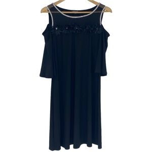 Prelude LBD rhinestone embellished cold shoulder scoop neck black dress sz Small